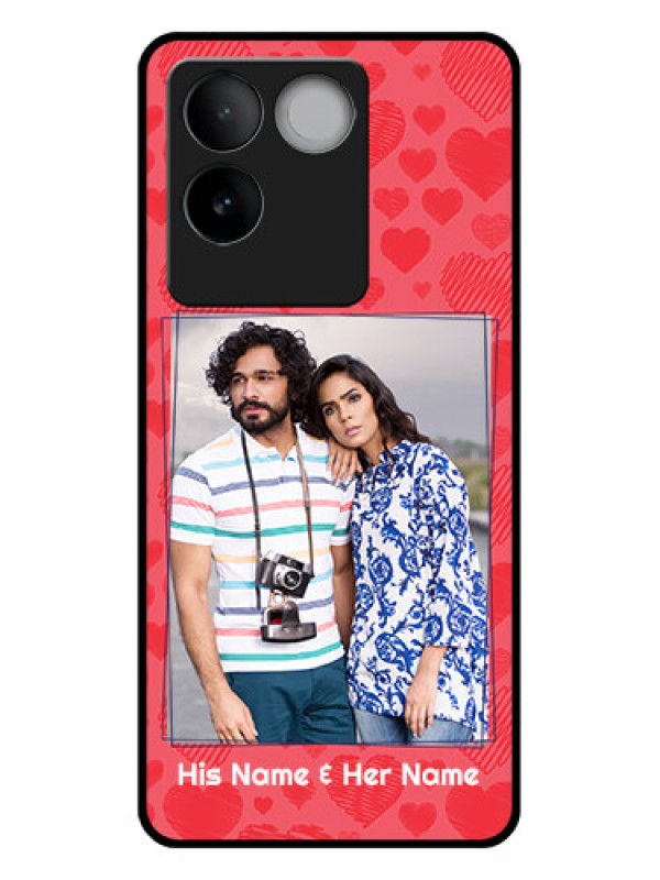 Custom iQOO Z7 Pro 5G Custom Glass Phone Case - With Red Heart Symbols Design