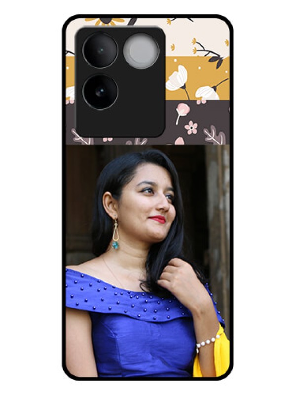 Custom iQOO Z7 Pro 5G Custom Glass Phone Case - Stylish Floral Design