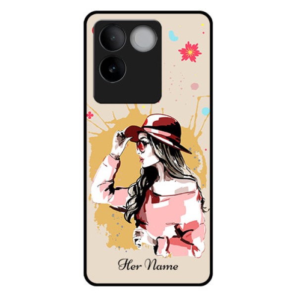 iQOO Z7 Pro 5G Custom Glass Phone Case - Women With Pink Hat Design iQOO Z7 Pro 5G Custom Glass Phone Case - Women With Pink Hat Design