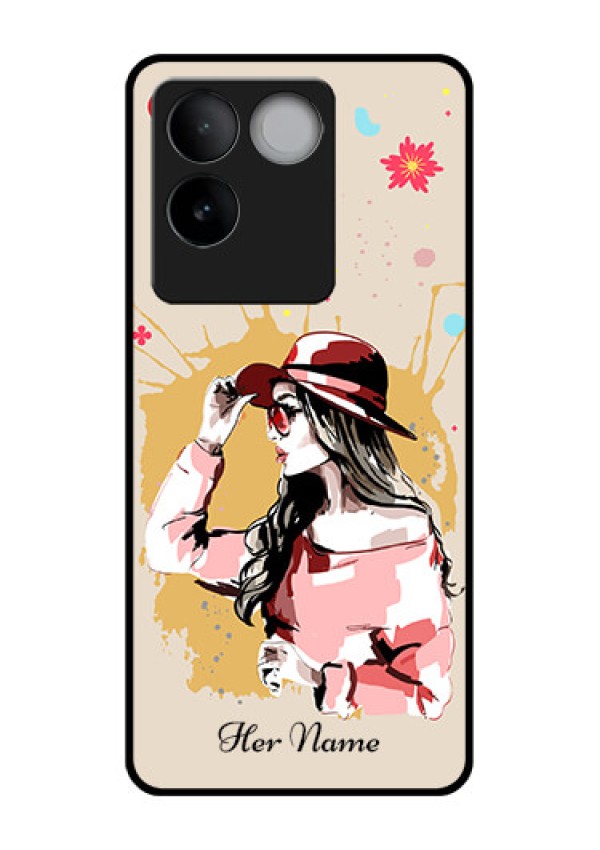 iQOO Z7 Pro 5G Custom Glass Phone Case - Women With Pink Hat Design
