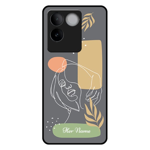 iQOO Z7 Pro 5G Custom Glass Phone Case - Gazing Woman Line Art Design iQOO Z7 Pro 5G Custom Glass Phone Case - Gazing Woman Line Art Design