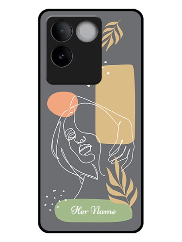 Custom iQOO Z7 Pro 5G Custom Glass Phone Case - Gazing Woman Line Art Design