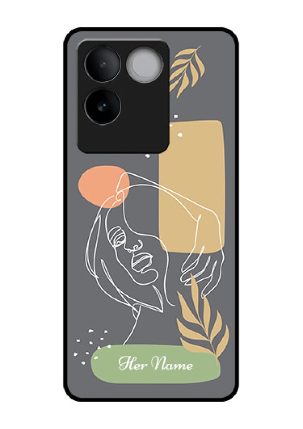 iQOO Z7 Pro 5G Custom Glass Phone Case - Gazing Woman Line Art Design
