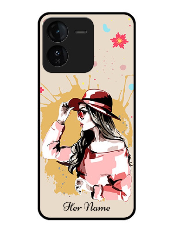 Custom iQOO Z9 5G Custom Glass Phone CaseWomen With Pink Hat Design