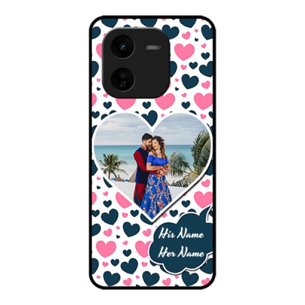iQOO Z9X 5G Custom Glass Phone CasePink and Blue Heart Design iQOO Z9X 5G Custom Glass Phone CasePink and Blue Heart Design