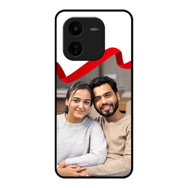 iQOO Z9X 5G Custom Glass Phone CaseRed Ribbon Frame Design