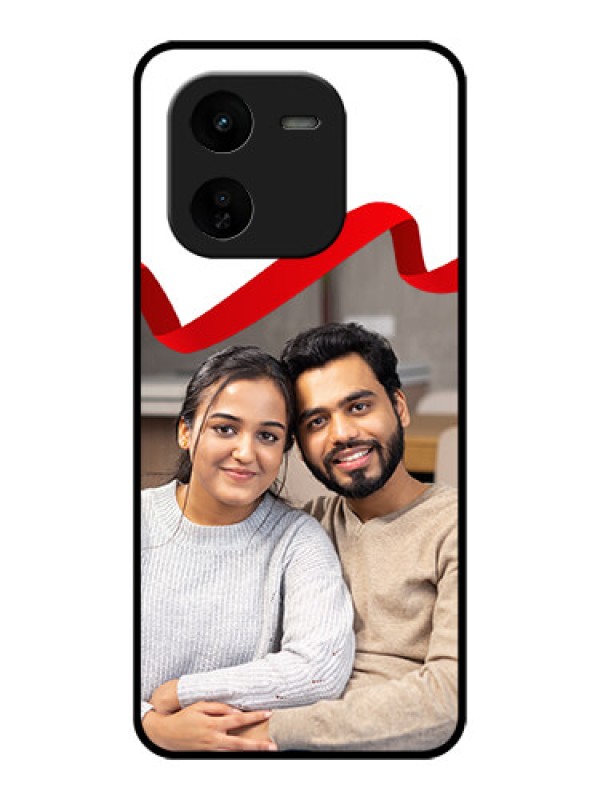 Custom iQOO Z9X 5G Custom Glass Phone CaseRed Ribbon Frame Design