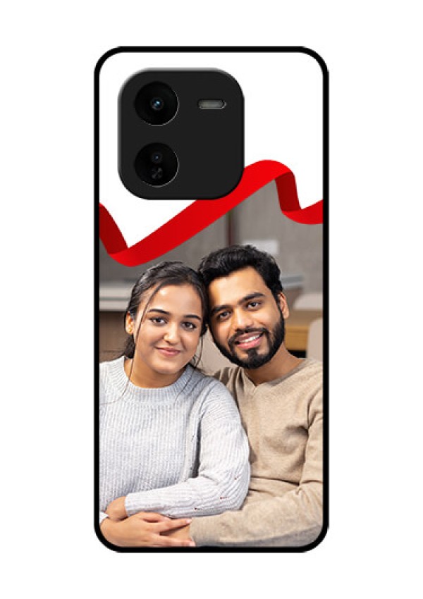 iQOO Z9X 5G Custom Glass Phone CaseRed Ribbon Frame Design