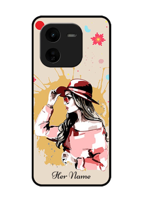 iQOO Z9X 5G Custom Glass Phone CaseWomen With Pink Hat Design