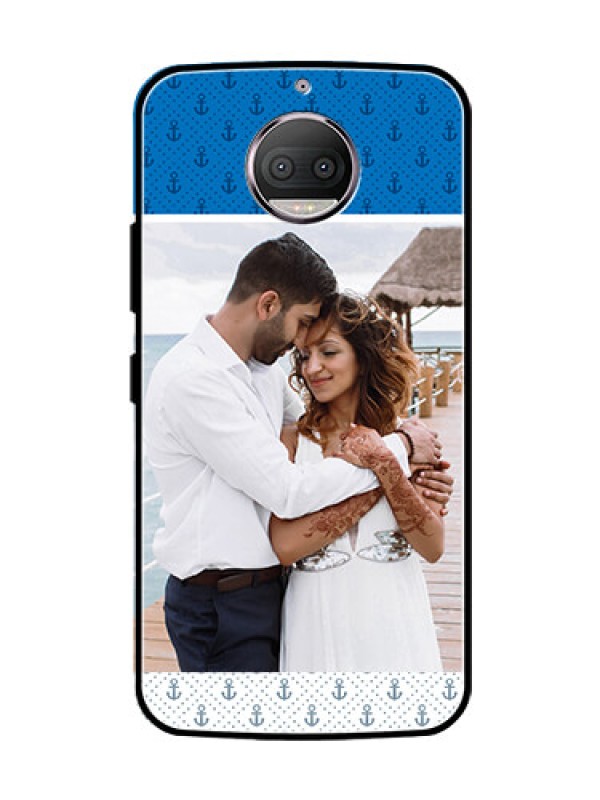 Custom Moto G5s Plus Photo Printing on Glass Case  - Blue Anchors Design