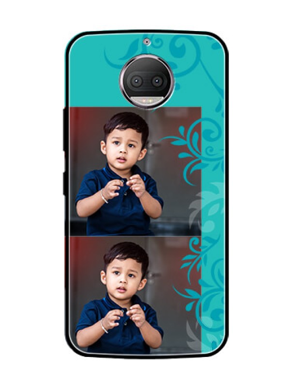 Custom Moto G5s Plus Personalized Glass Phone Case  - with Photo and Green Floral Design 