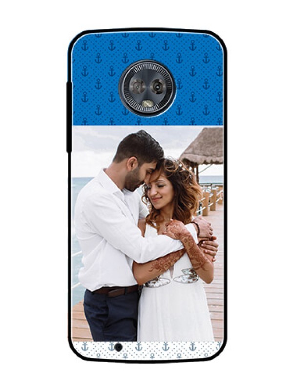 Custom Moto G6 Photo Printing on Glass Case  - Blue Anchors Design