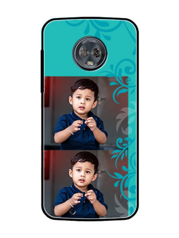 Custom Moto G6 Personalized Glass Phone Case  - with Photo and Green Floral Design 