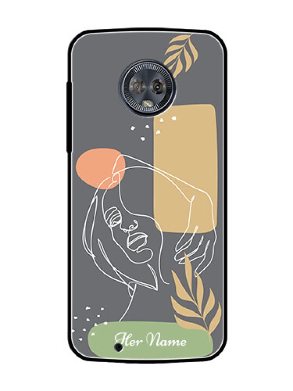 Custom Moto G6 Custom Glass Phone Case - Gazing Woman line art Design