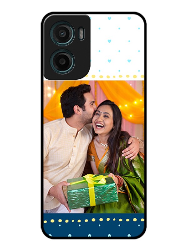 Custom Motorola E15 Custom Glass Phone Case - White And Blue Abstract Design