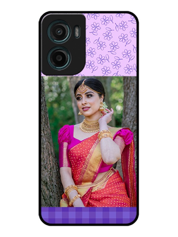 Custom Motorola E15 Custom Glass Phone Case - Purple Floral Design