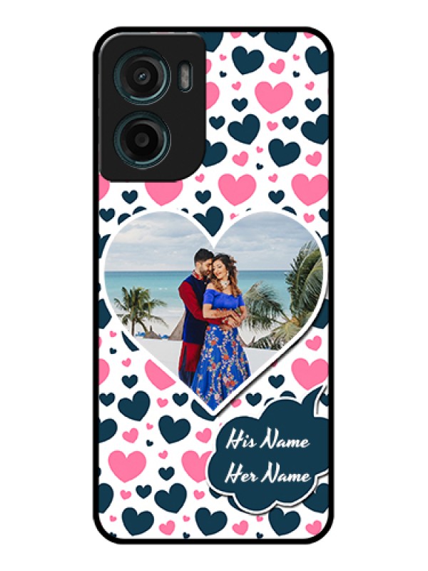 Custom Motorola E15 Custom Glass Phone Case - Pink & Blue Heart Design