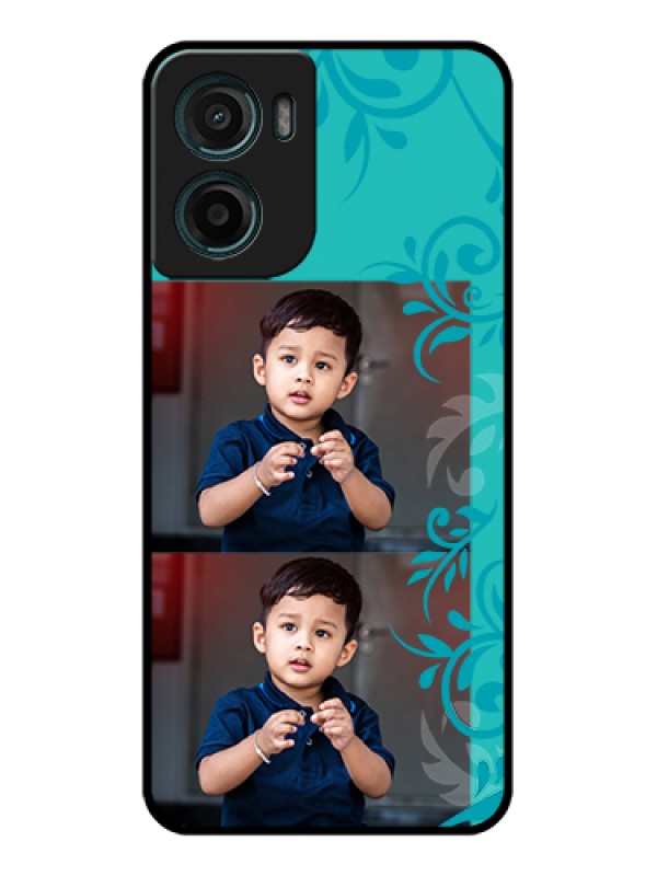 Custom Motorola E15 Custom Glass Phone Case - With Photo And Green Floral Design