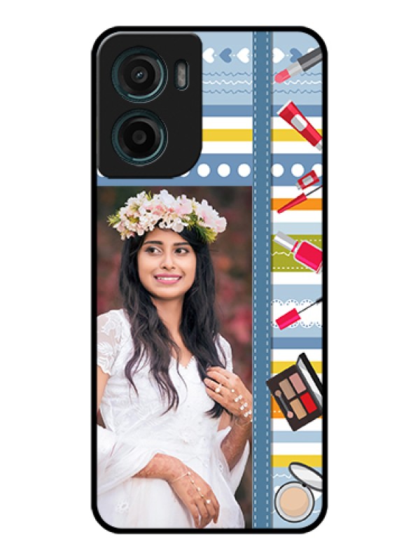 Custom Motorola E15 Custom Glass Phone Case - Makeup Icons Design