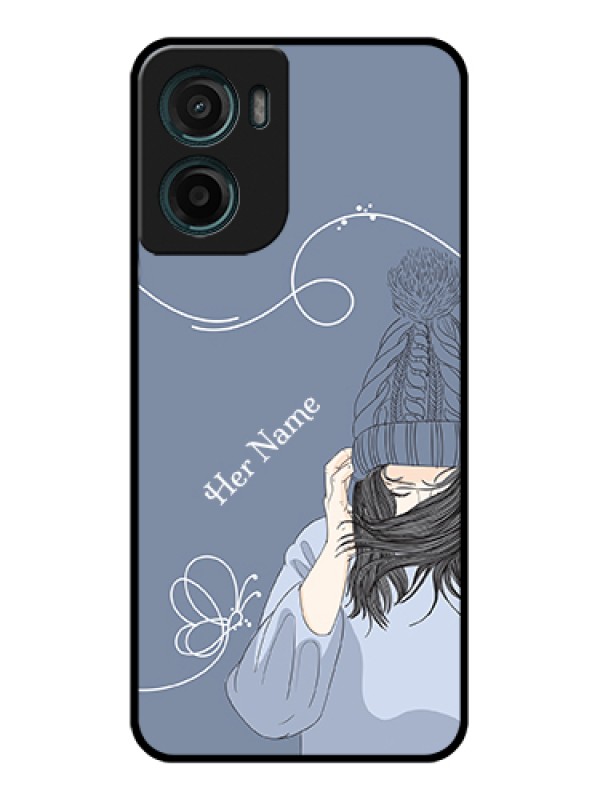 Custom Motorola E15 Custom Glass Phone Case - Girl In Winter Outfit Design