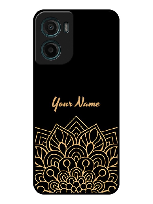 Custom Motorola E15 Custom Glass Phone Case - Golden Mandala Design