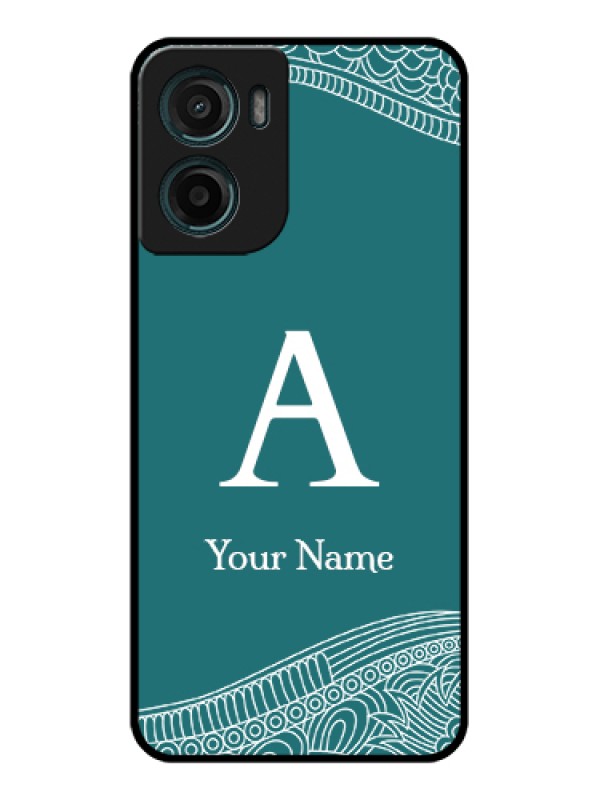Custom Motorola E15 Custom Glass Phone Case - Line Art Pattern With Custom Name Design