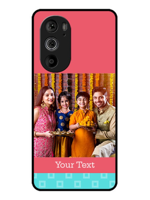 Custom Motorola Edge 30 Pro Custom Glass Phone Case - Peach & Blue Color Design