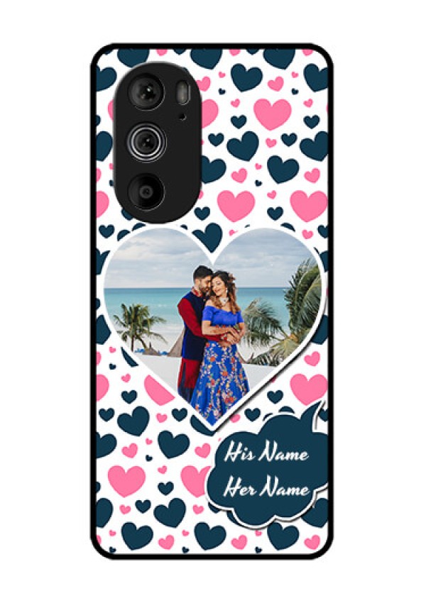 Motorola Edge 30 Pro Custom Glass Phone Case - Pink & Blue Heart Design