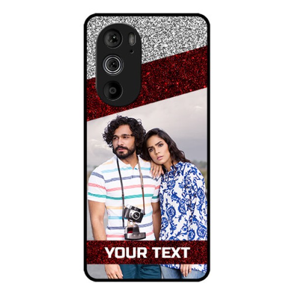 Motorola Edge 30 Pro Custom Glass Phone Case - Image Holder With Glitter Strip Design Motorola Edge 30 Pro Custom Glass Phone Case - Image Holder With Glitter Strip Design