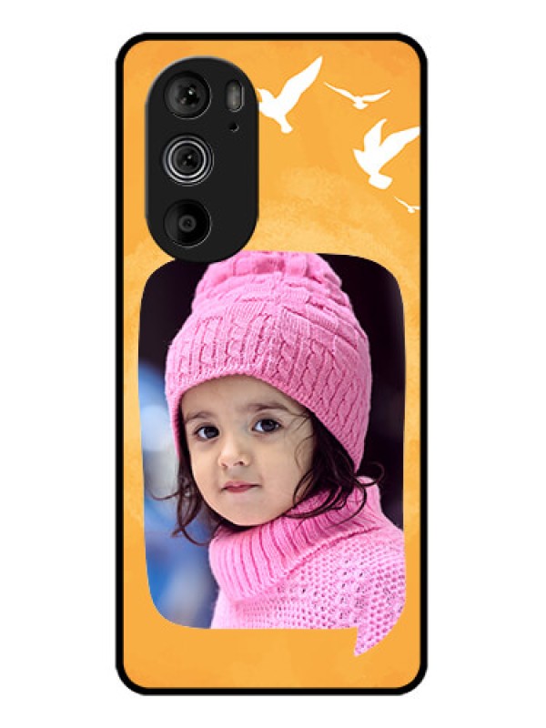 Custom Motorola Edge 30 Pro Custom Glass Phone Case - Water Color Design With Bird Icons