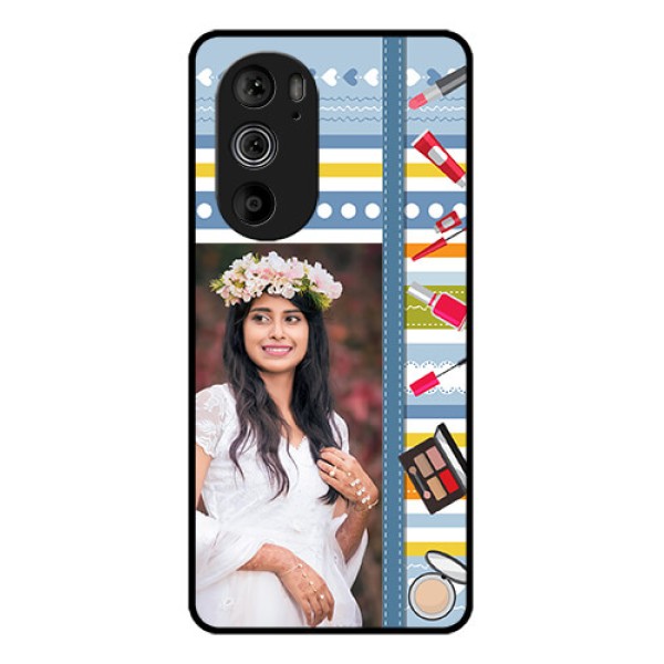 Motorola Edge 30 Pro Custom Glass Phone Case - Makeup Icons Design