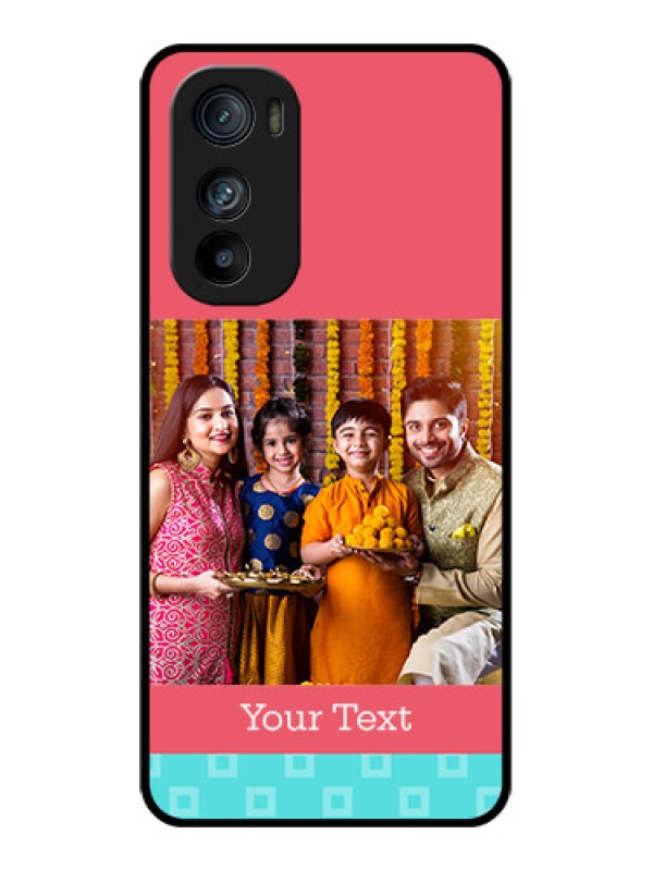 Custom Motorola Edge 30 Custom Glass Phone Case - Peach & Blue Color Design