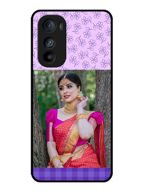 Custom Motorola Edge 30 Custom Glass Phone Case - Purple Floral Design