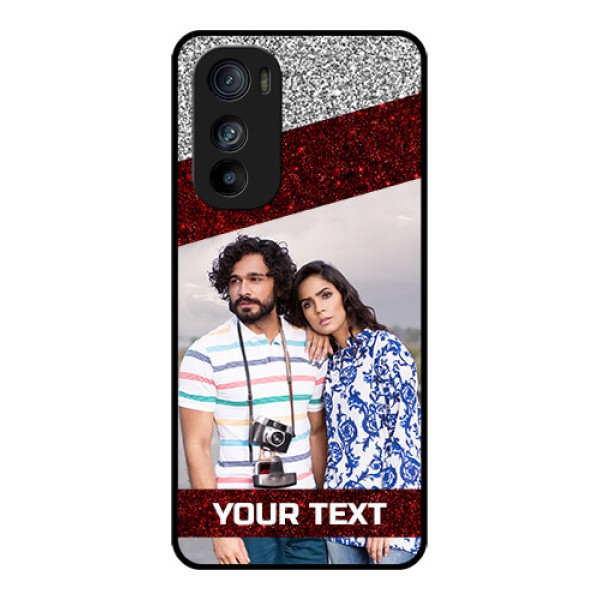 Motorola Edge 30 Custom Glass Phone Case - Image Holder With Glitter Strip Design Motorola Edge 30 Custom Glass Phone Case - Image Holder With Glitter Strip Design