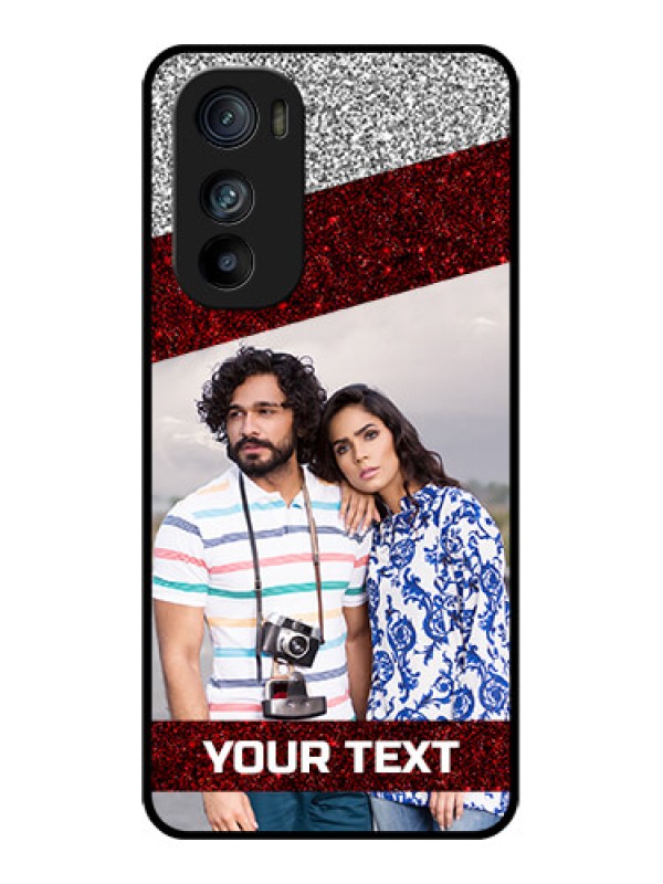 Custom Motorola Edge 30 Custom Glass Phone Case - Image Holder With Glitter Strip Design