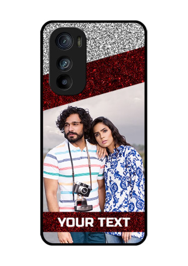 Motorola Edge 30 Custom Glass Phone Case - Image Holder With Glitter Strip Design