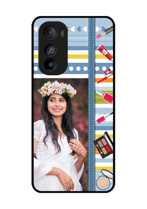Motorola Edge 30 Custom Glass Phone Case - Makeup Icons Design