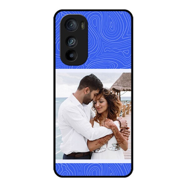 Motorola Edge 30 Custom Glass Phone Case - Curved Line Art With Blue And White Design Motorola Edge 30 Custom Glass Phone Case - Curved Line Art With Blue And White Design