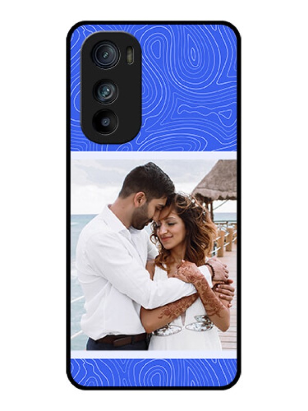 Custom Motorola Edge 30 Custom Glass Phone Case - Curved Line Art With Blue And White Design