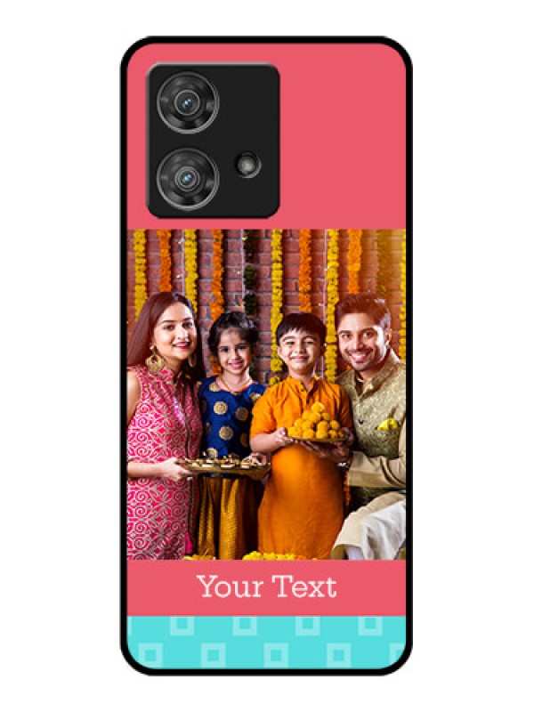 Custom Motorola Edge 40 Neo Custom Glass Phone Case - Peach & Blue Color Design