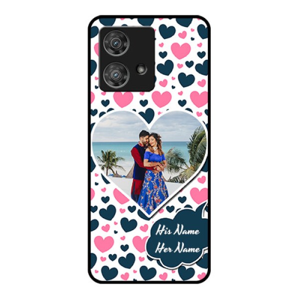 Motorola Edge 40 Neo Custom Glass Phone Case - Pink & Blue Heart Design Motorola Edge 40 Neo Custom Glass Phone Case - Pink & Blue Heart Design