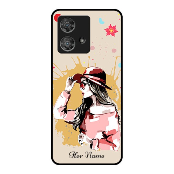 Motorola Edge 40 Neo Custom Glass Phone Case - Women With Pink Hat Design Motorola Edge 40 Neo Custom Glass Phone Case - Women With Pink Hat Design