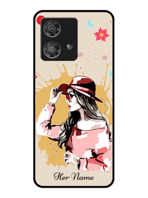 Custom Motorola Edge 40 Neo Custom Glass Phone Case - Women With Pink Hat Design
