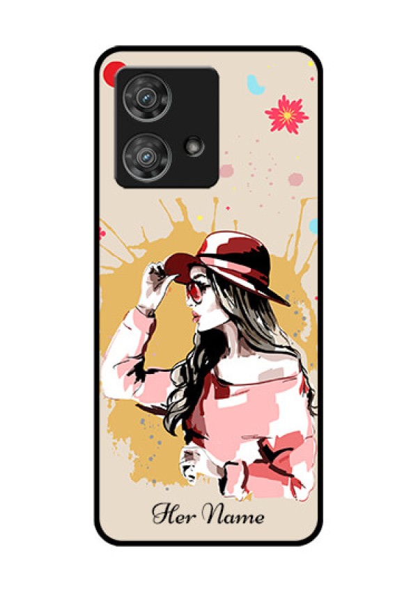 Motorola Edge 40 Neo Custom Glass Phone Case - Women With Pink Hat Design