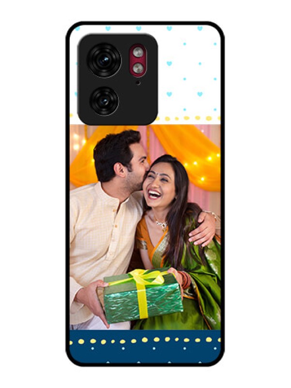 Custom Motorola Edge 40 Custom Glass Phone Case - White And Blue Abstract Design