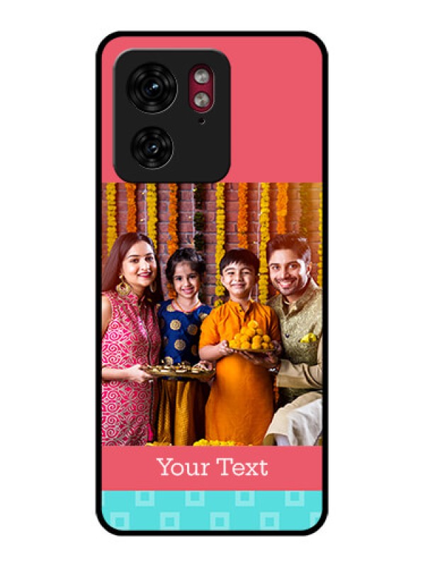 Custom Motorola Edge 40 Custom Glass Phone Case - Peach & Blue Color Design