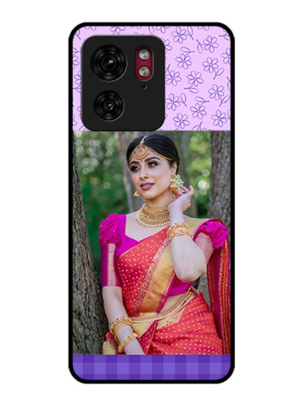 Custom Motorola Edge 40 Custom Glass Phone Case - Purple Floral Design