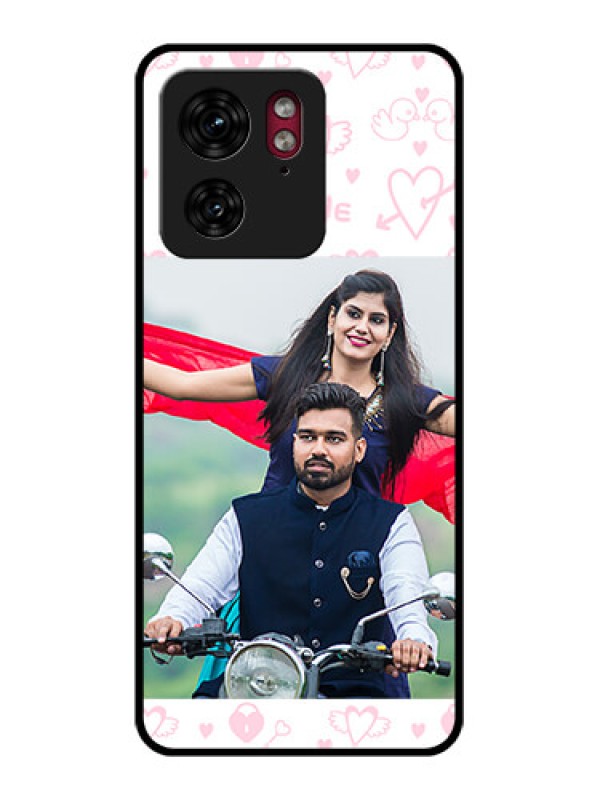 Custom Motorola Edge 40 Custom Glass Phone Case - Pink Flying Heart Design