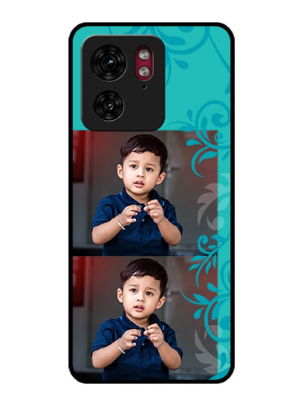 Custom Motorola Edge 40 Custom Glass Phone Case - With Photo And Green Floral Design