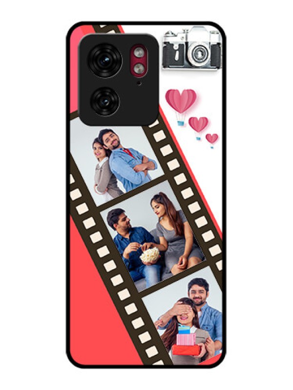 Custom Motorola Edge 40 Custom Glass Phone Case - 3 Image Holder With Film Reel